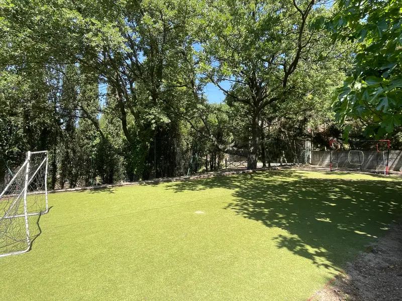 The mini-soccer field under the oaks